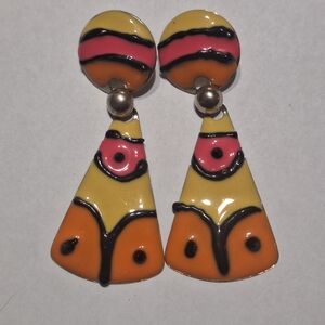 Colorful Enamel Drop Earrings - Yellow, Orange & Pink